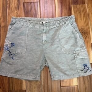 Sundance Kennebunk Linen-Cotton Embroidered Cargo Shorts Sz 16 Green Pockets